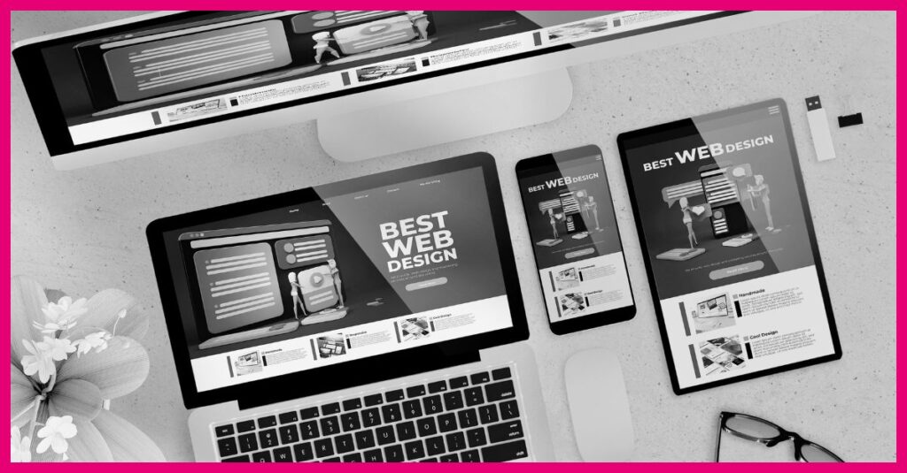 an image that displays template website on different devices