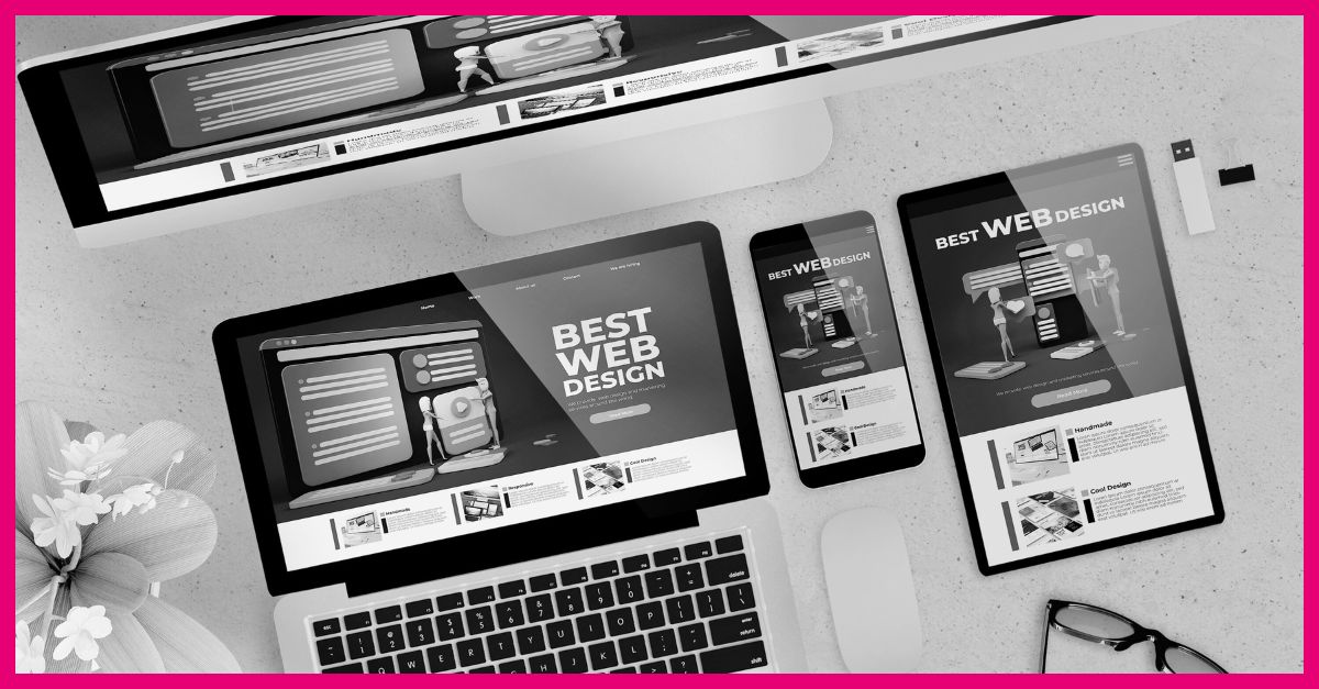 an image that displays template website on different devices