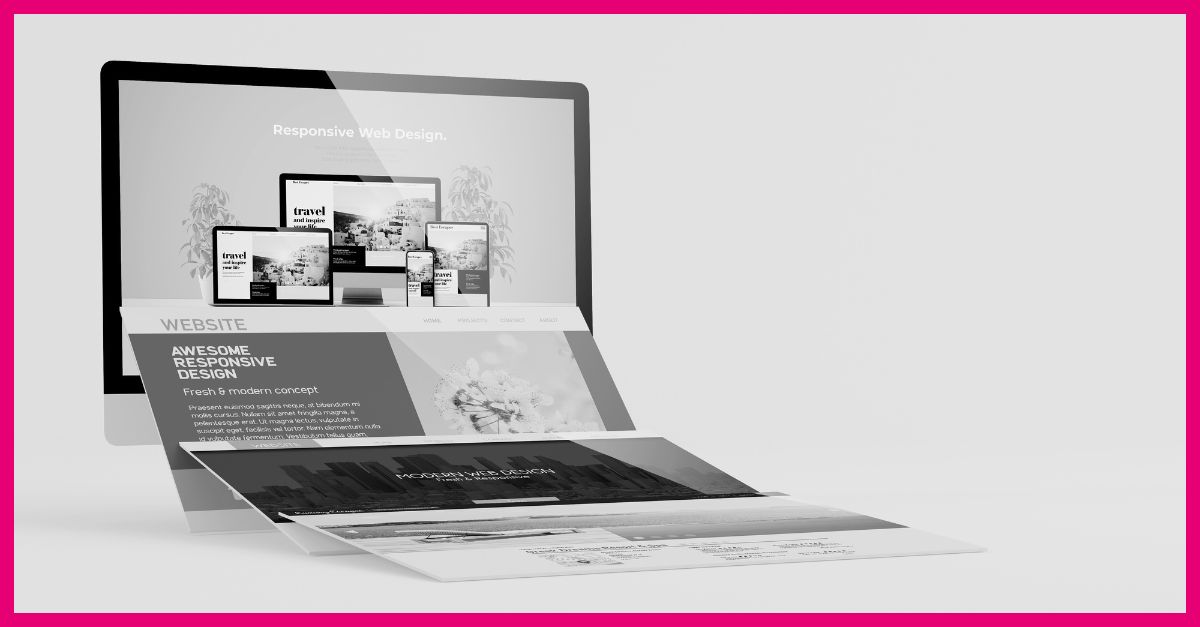 A computer monitor featuring screenshots of a website